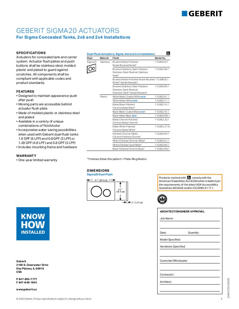 Geberit Sigma20 Dual Flush Actuator Plate - image 2