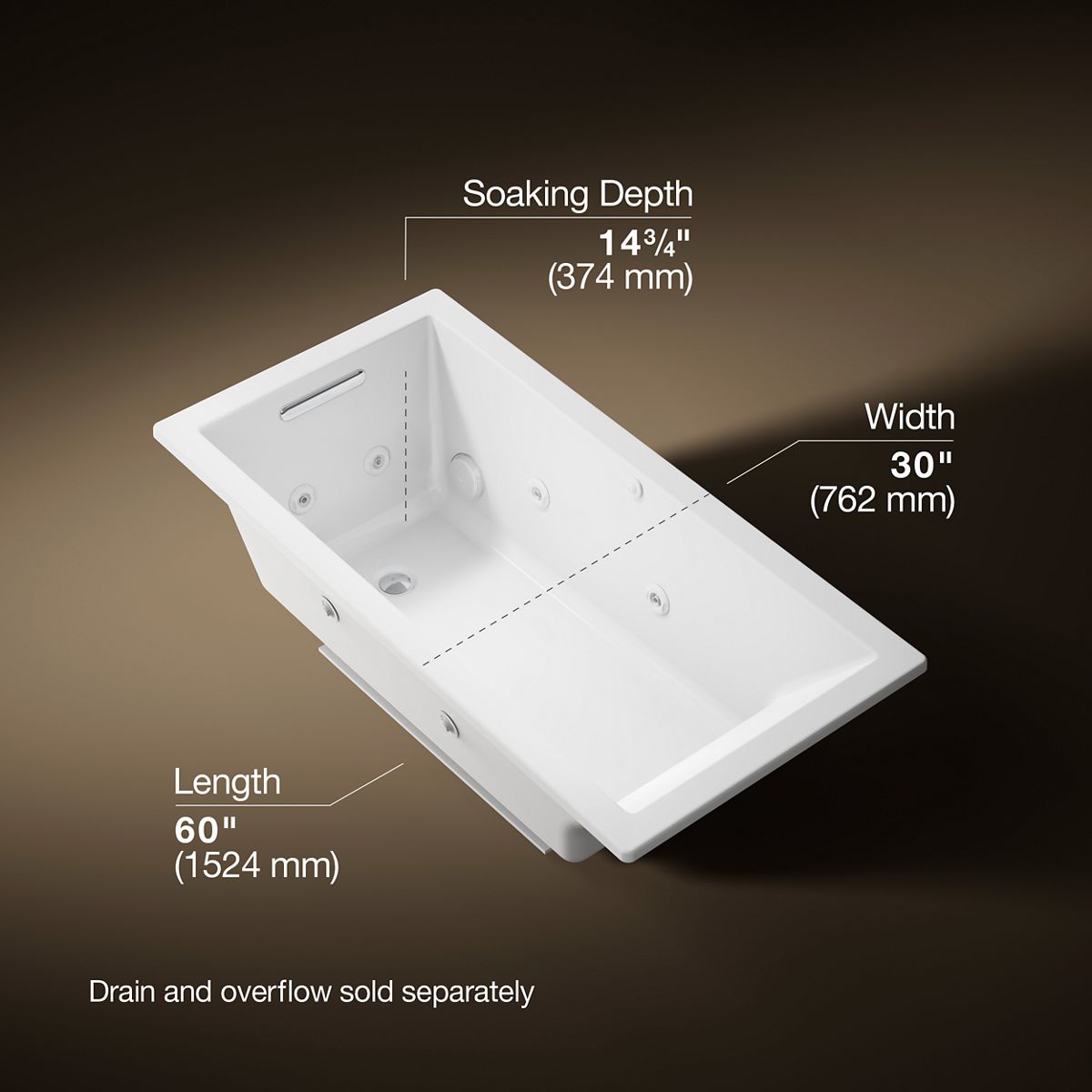 Underscore® 60" x 30" drop-in heated whirlpool bath