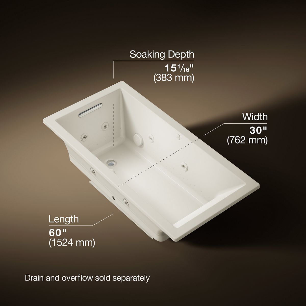 Underscore® 60" x 30" drop-in Heated BubbleMassage™ air bath with whirlpool