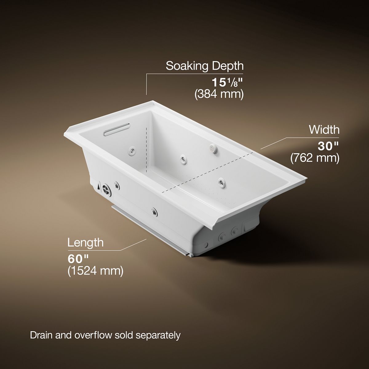 Underscore® 60" x 30" alcove Heated BubbleMassage™ air bath with whirlpool, left drain
