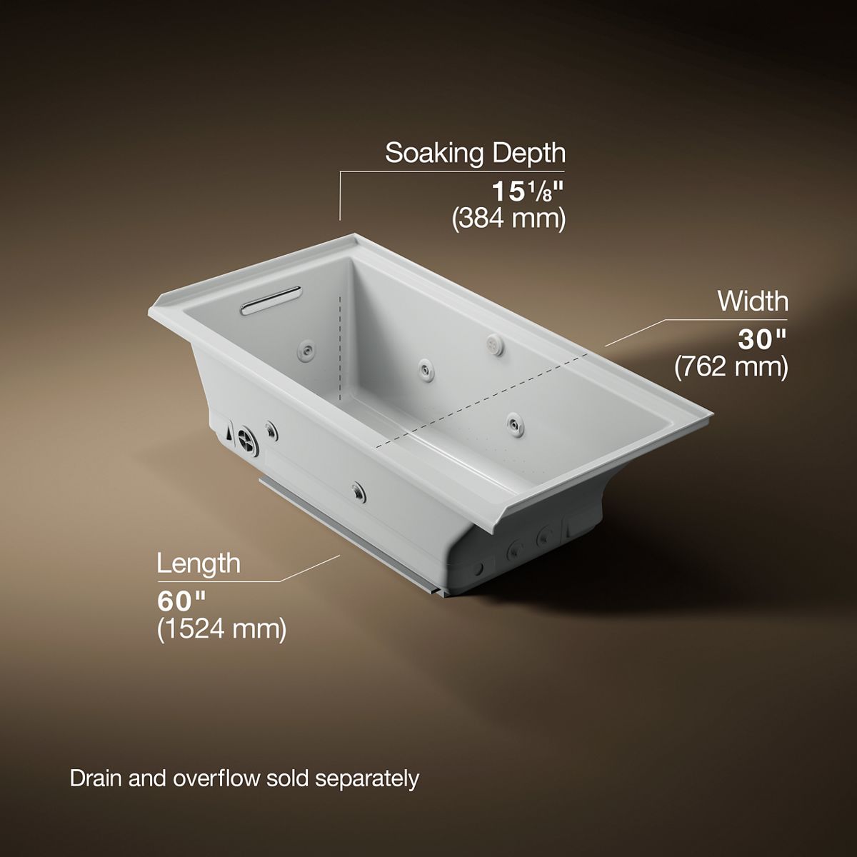 Underscore® 60" x 30" alcove Heated BubbleMassage™ air bath with whirlpool, left drain