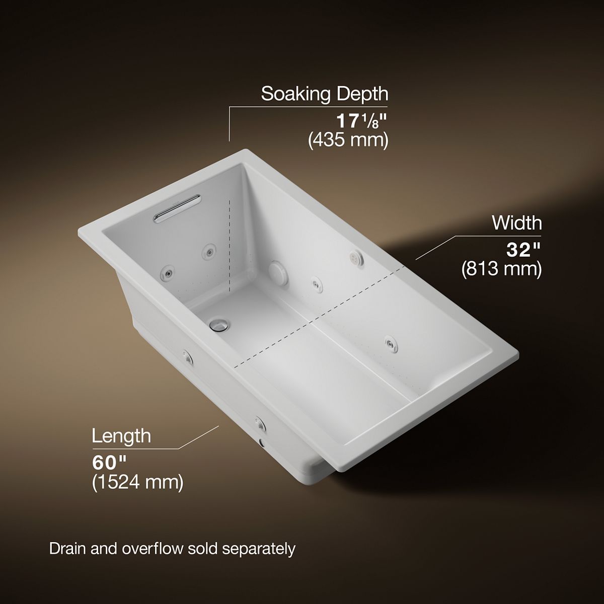 Underscore® 60" x 32" drop-in Heated BubbleMassage™ air bath with whirlpool