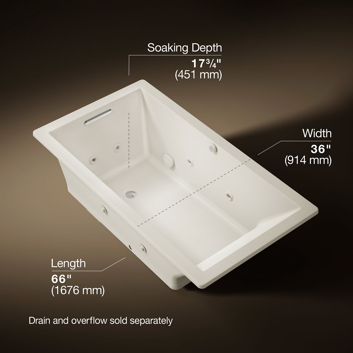 Underscore® 66" x 36" drop-in Heated BubbleMassage™ air bath with whirlpool