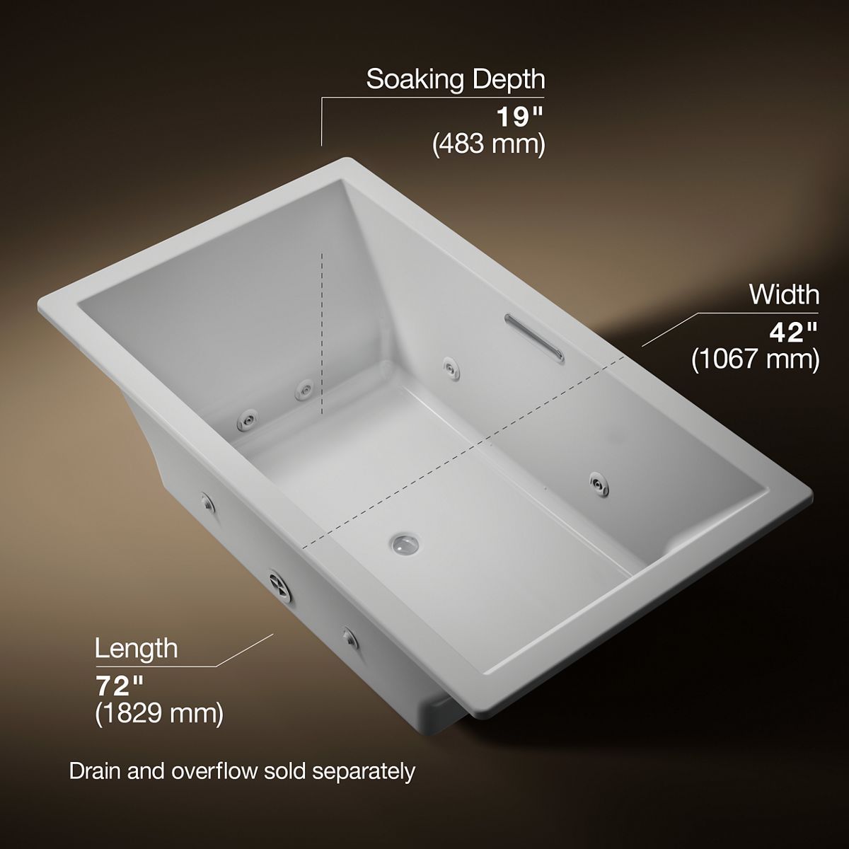 Underscore® 72" x 42" drop-in heated whirlpool bath