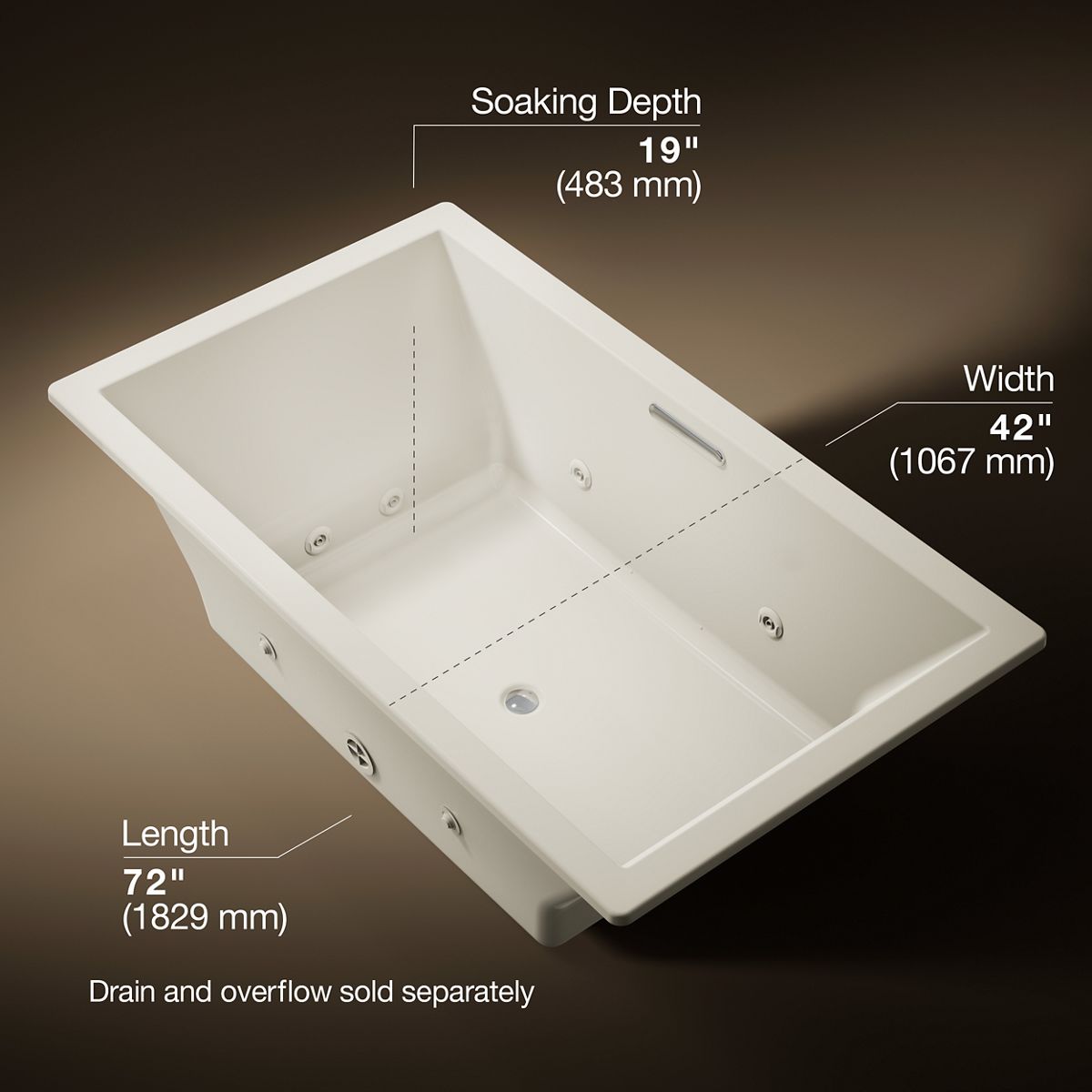 Underscore® 72" x 42" drop-in heated whirlpool bath