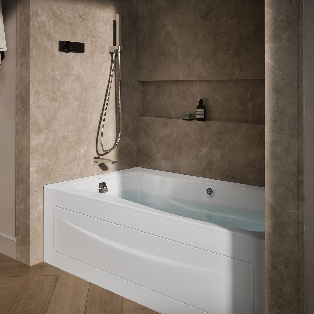 Mariposa® 66" x 36" alcove Heated BubbleMassage™ air bath with Bask® heated surface, left drain