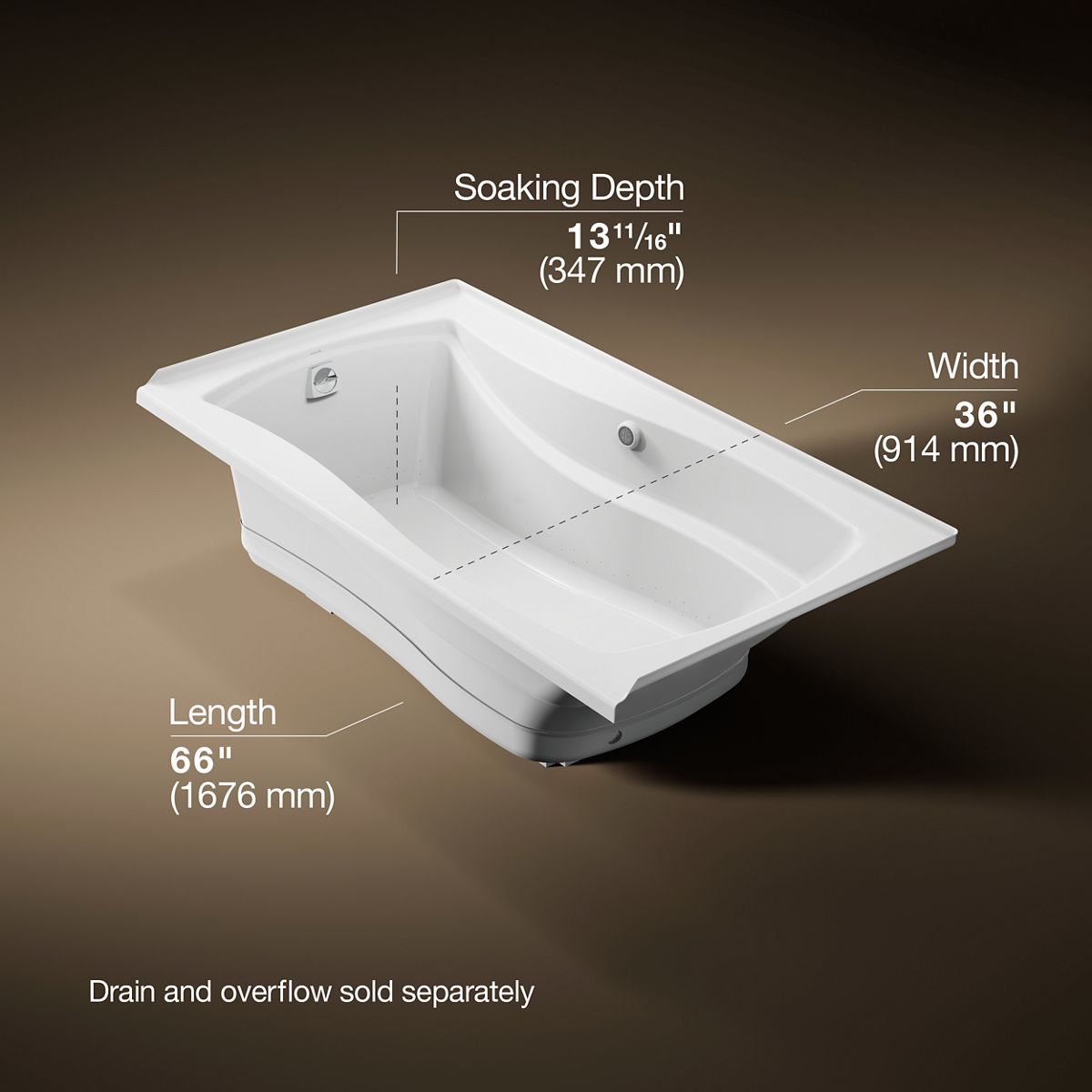 Mariposa® 66" x 36" alcove Heated BubbleMassage™ air bath with Bask® heated surface, left drain