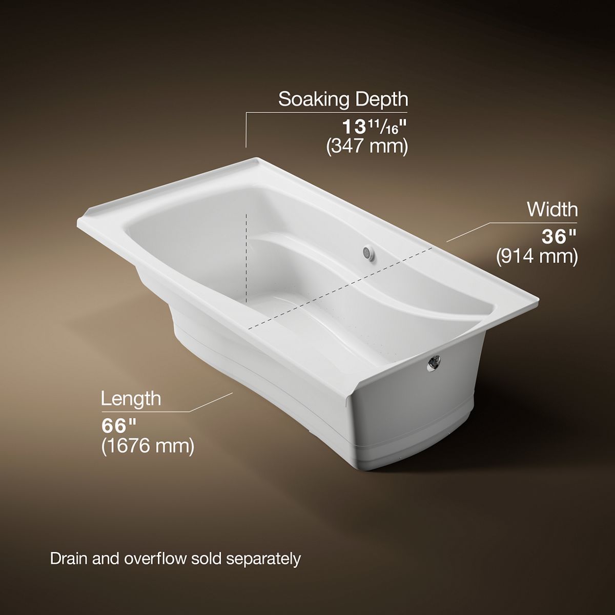 Mariposa® 66" x 36" alcove Heated BubbleMassage™ air bath, right drain