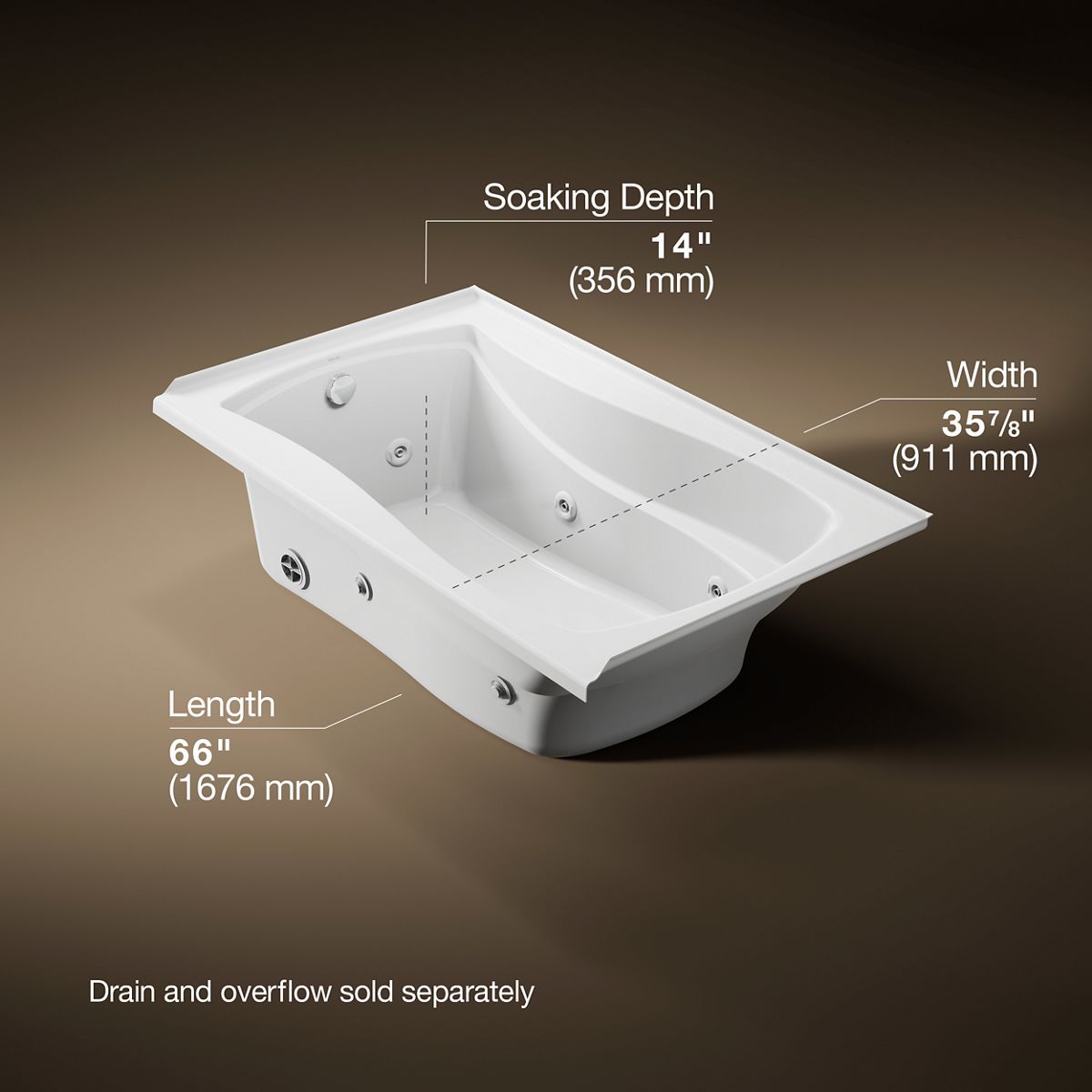 Mariposa® 60" x 36" alcove heated whirlpool, left drain and heater