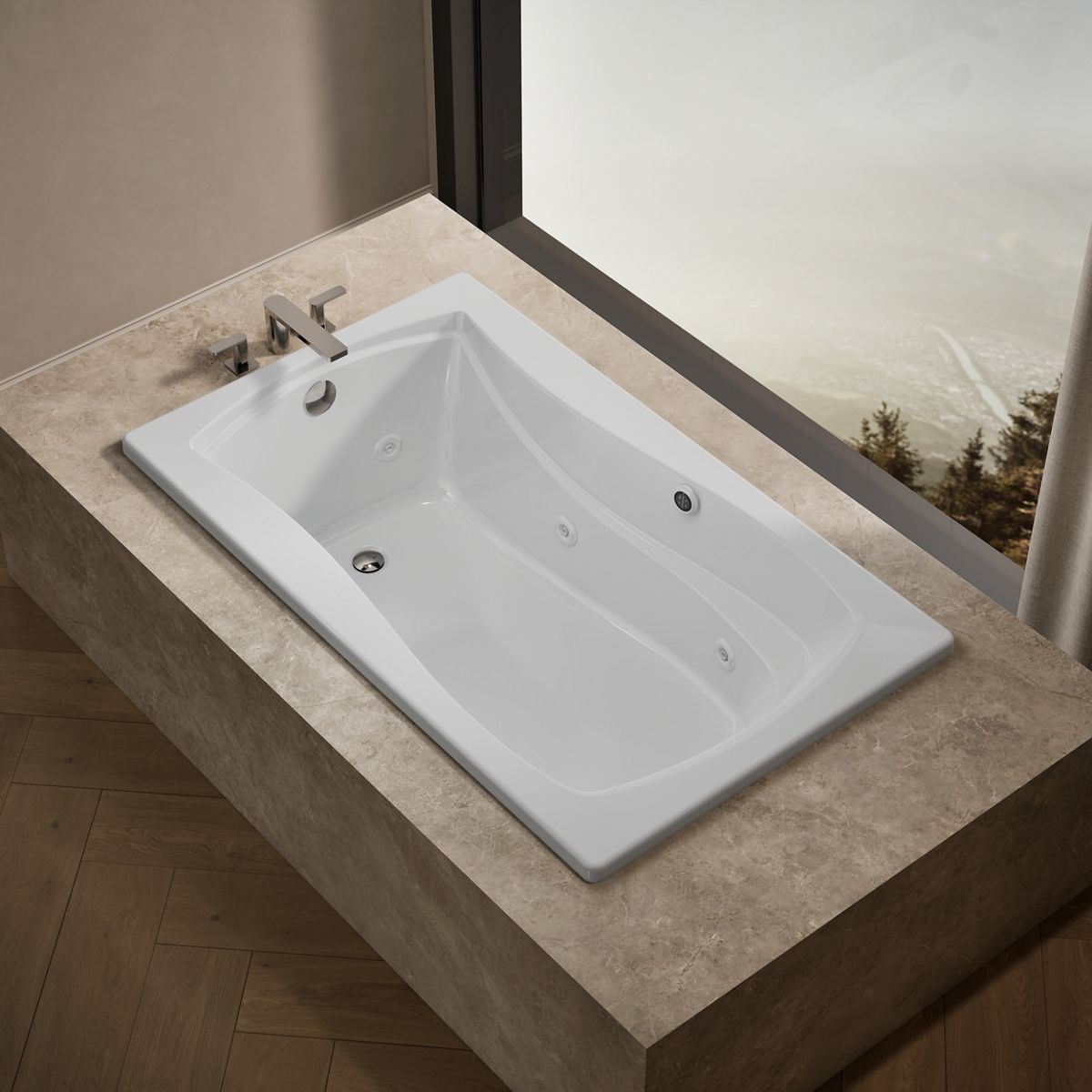 Mariposa® 60" x 36" drop-in whirlpool bath with Bask® heated surface