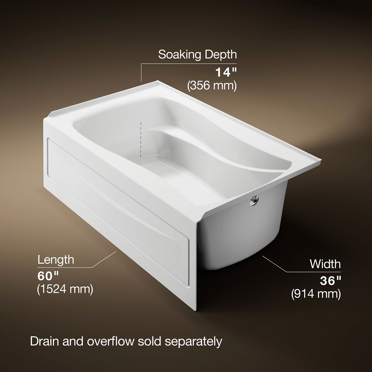 Mariposa® 60" x 36" alcove bath, right drain