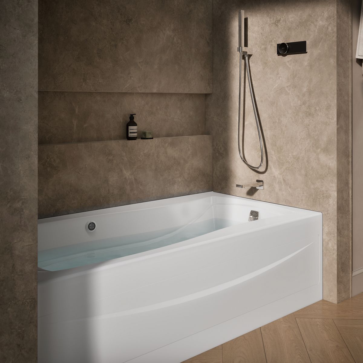 Mariposa® 72" x 36" alcove Heated BubbleMassage™ air bath with Bask® heated surface, right drain