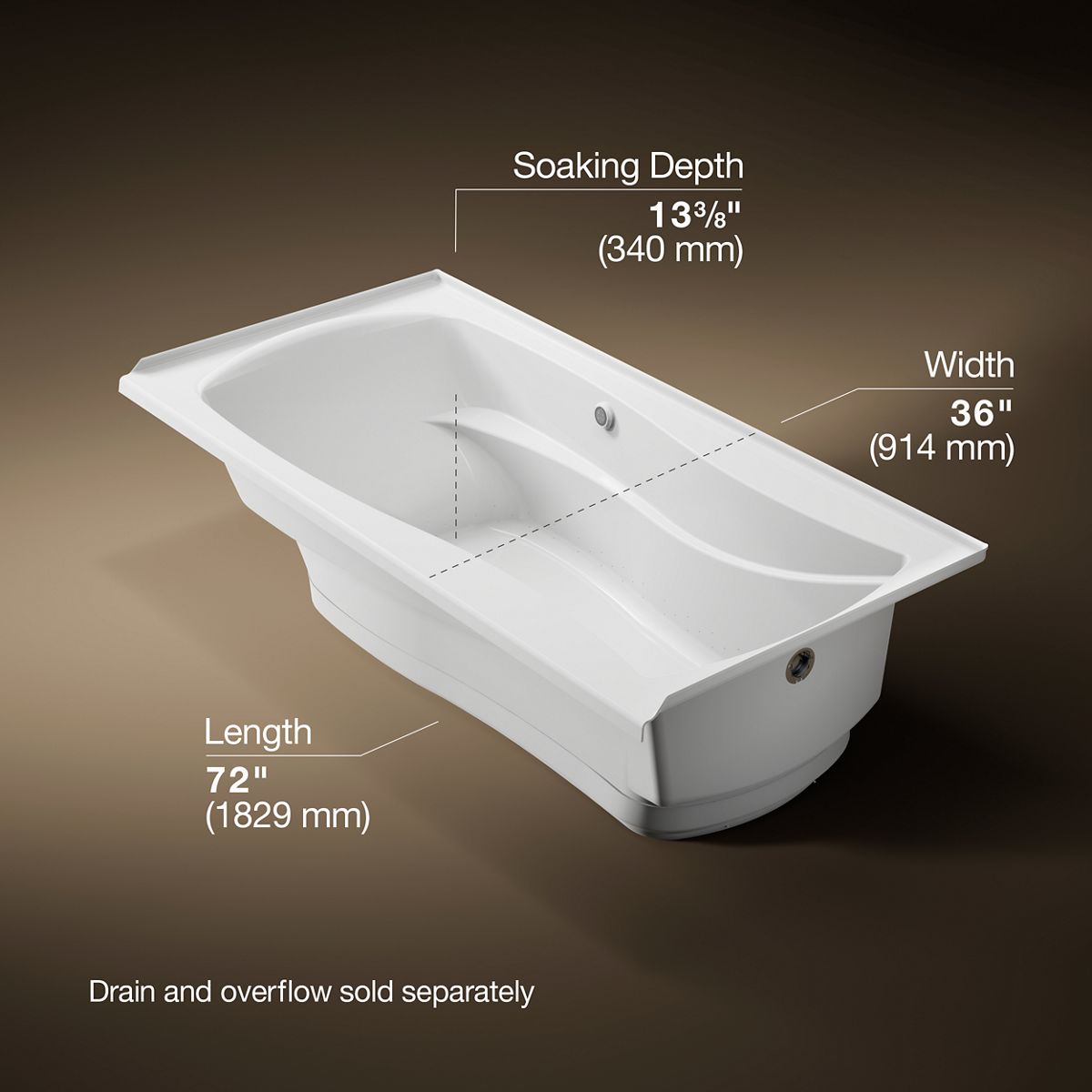 Mariposa® 72" x 36" alcove Heated BubbleMassage™ air bath, right drain