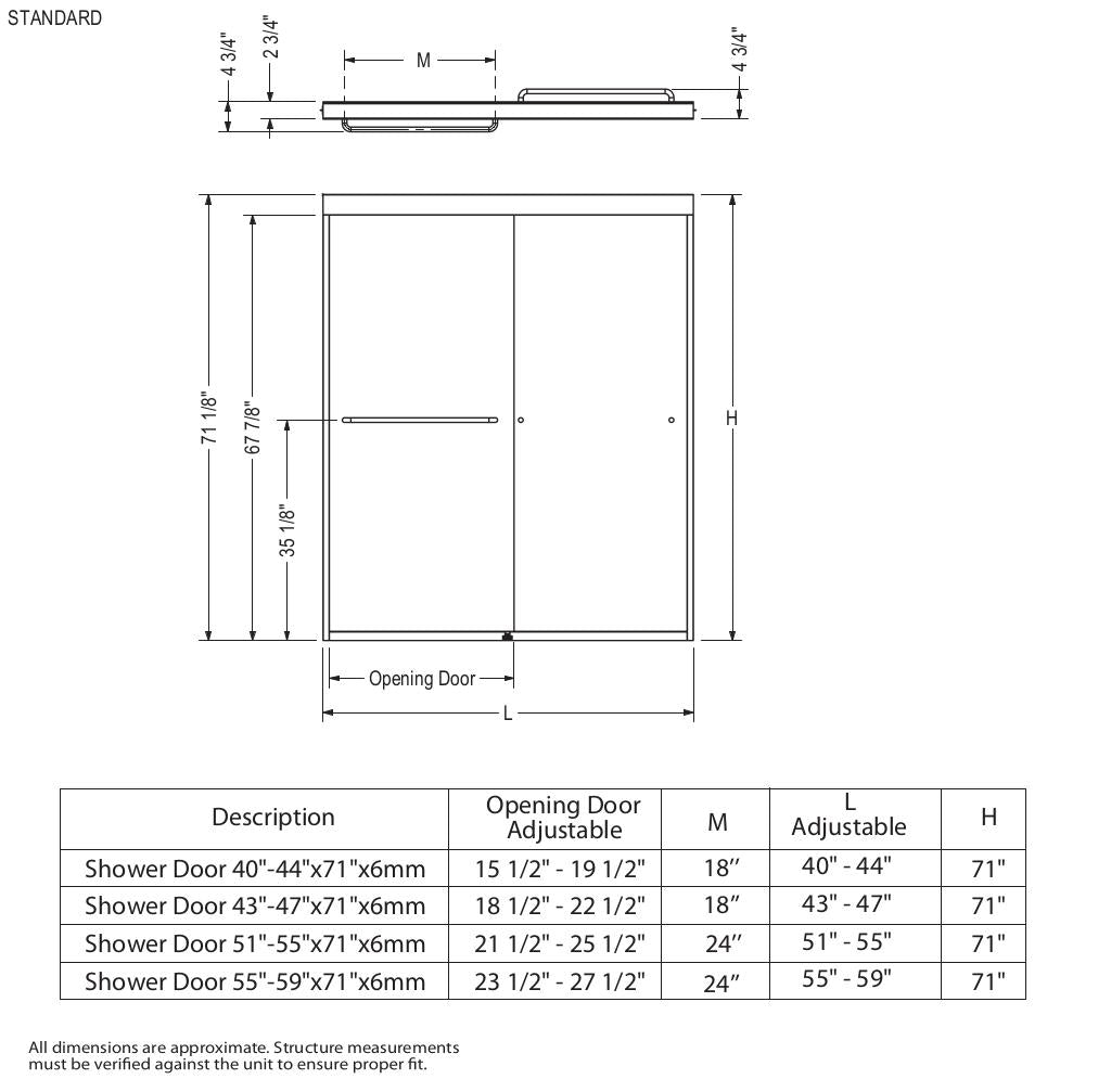 Kameleon 43-47 x 71 in. 6 mm Bypass Shower Door for Alcove Installation with Clear glass in Chrome
