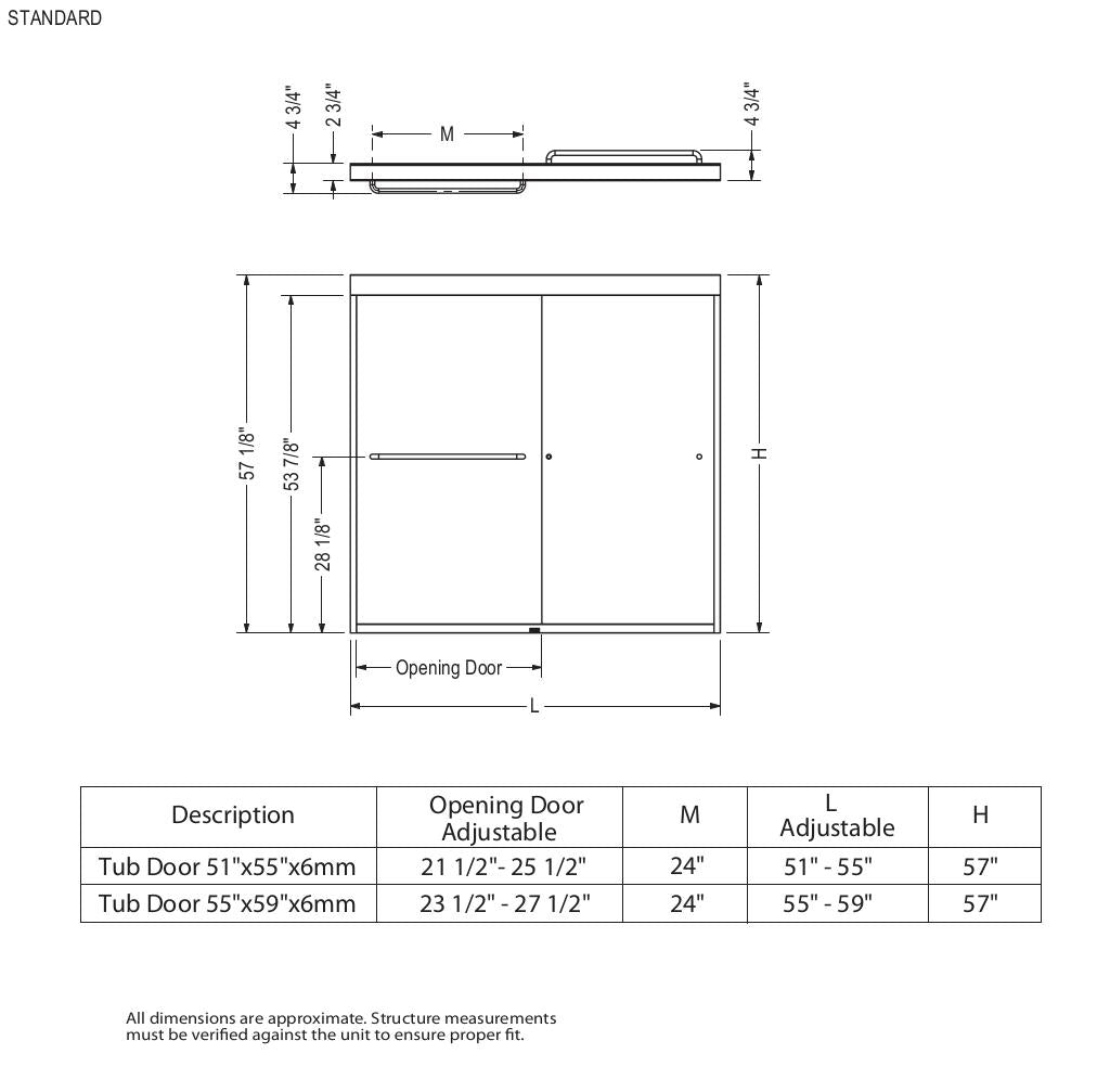 Kameleon SC 55-59 x 57 in. 6 mm Bypass Tub Door for Alcove Installation with Clear glass in Chrome