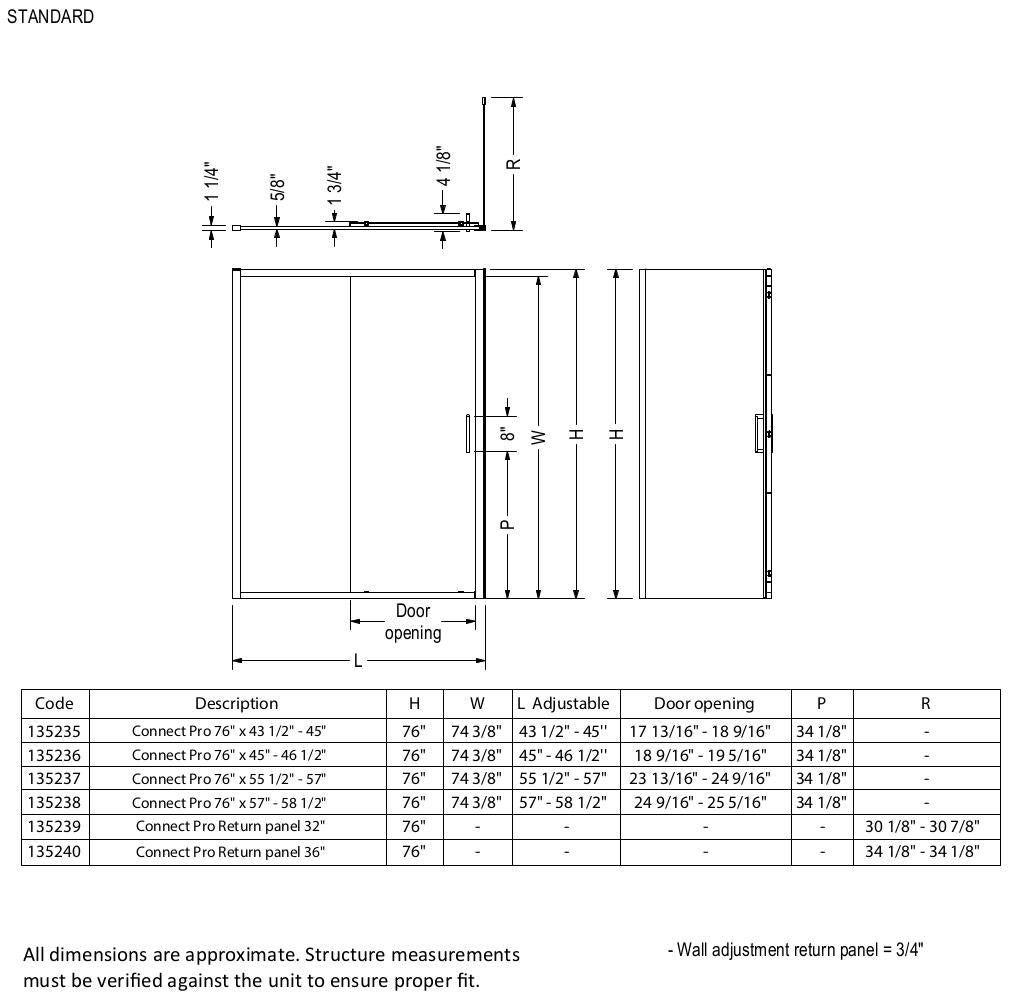 Connect Pro Return Panel for 36 in. Base with Clear glass in Chrome