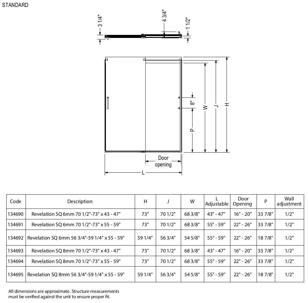 Revelation Square 56-59 x 70 ½-73 in. 8mm Bypass Shower Door for Alcove Installation with Clear glass in Chrome