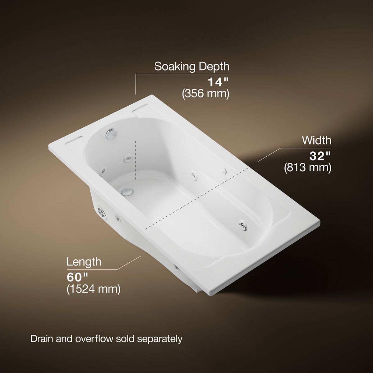 Devonshire® 60" x 32" drop-in whirlpool bath heater