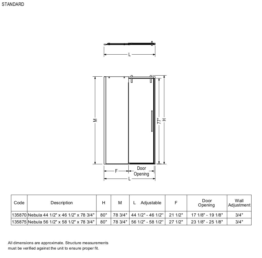 Nebula 44 ½-46 ½ x 78 ¾ in. 8mm Sliding Shower Door for Alcove Installation with Clear glass in Chrome