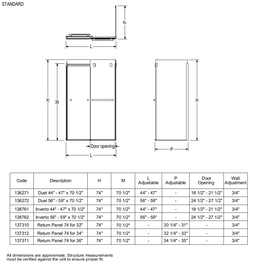 Duel and Inverto Return Panel for 34 in. Base with Clear glass in Chrome