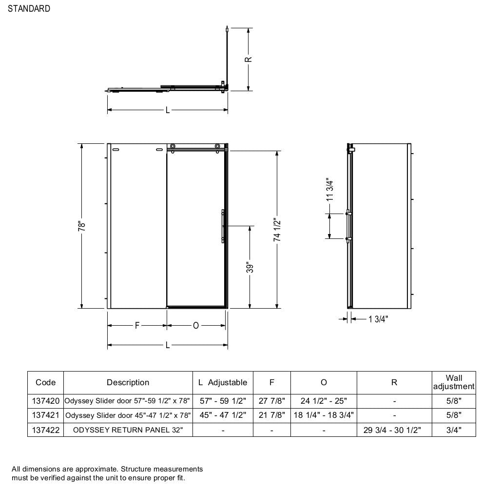 Odyssey SC 45-47 ½ x 78in. 8 mm Sliding Shower Door for Alcove Installation with Clear glass in Chrome