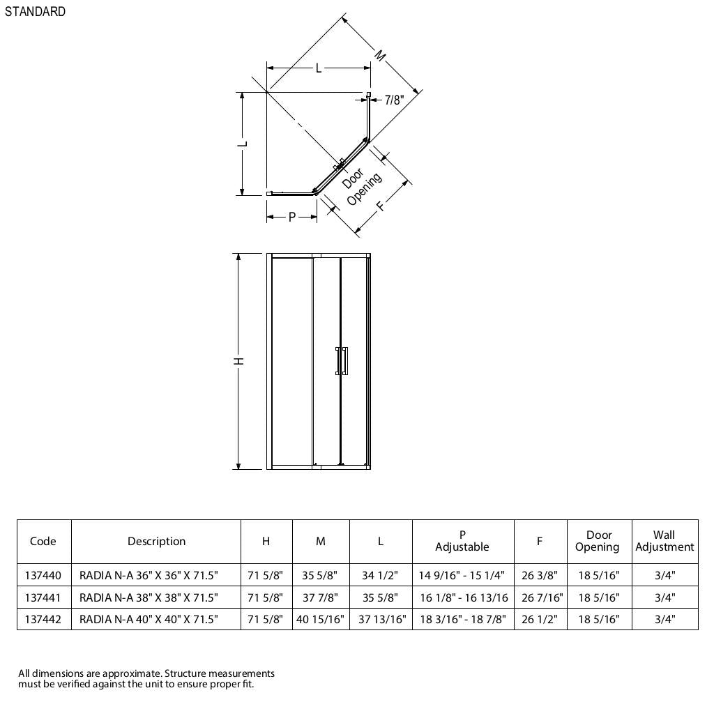 Radia Neo-angle 36 x 36 x 71 ½ in. 6 mm Sliding Shower Door for Corner Installation with Clear glass in Chrome