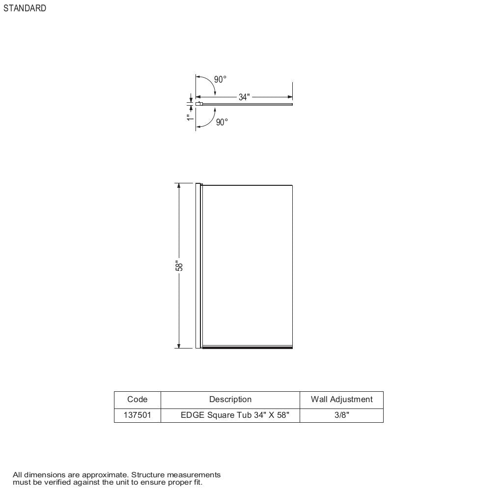 Edge Square 34 x 58 in. 8 mm Tub Screen for Alcove Installation with Clear glass in Chrome