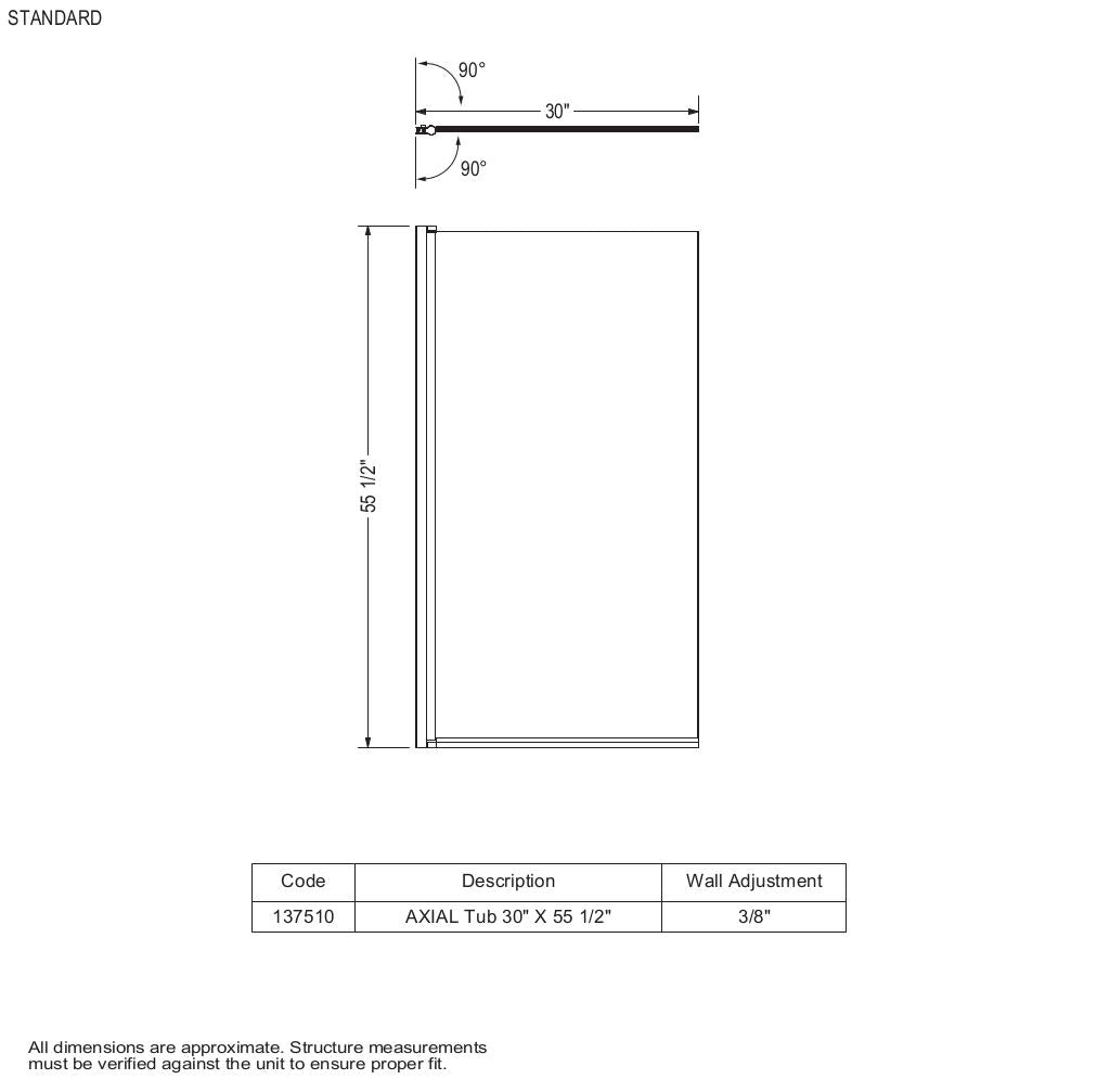 Axial 30 x 55 ½ in. 6 mm Tub Screen for Alcove Installation with Clear glass in Chrome