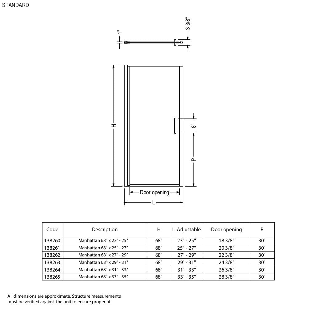 Manhattan 25-27 x 68 in. 6 mm Pivot Shower Door for Alcove Installation with Clear glass & Round Handle in Chrome