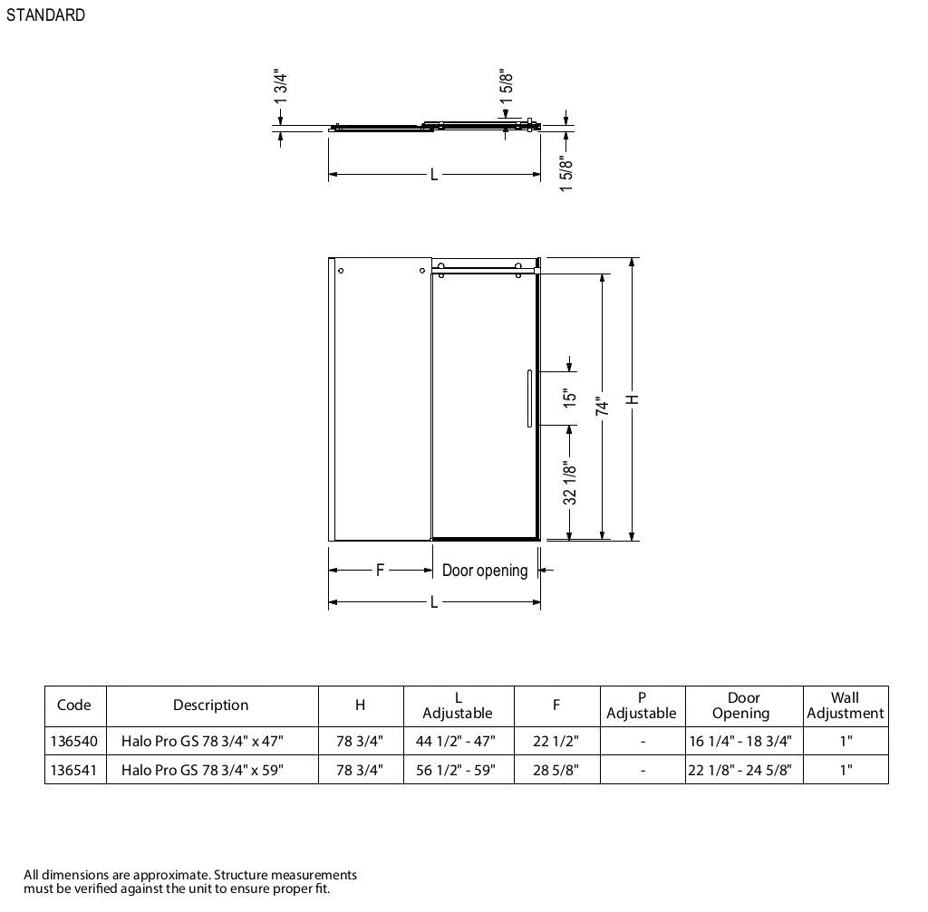 Halo Pro GS 56 ½-59 x 78 ¾ in. 8mm Sliding Shower Door for Alcove Installation with GlassShield glass in Chrome