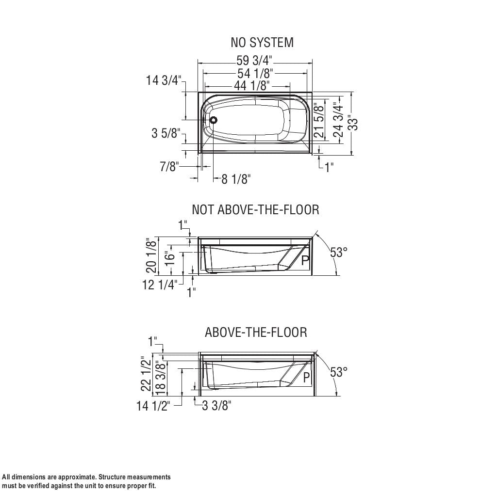 TOF-3260 AcrylX Alcove Left-Hand Drain Bathtub in White