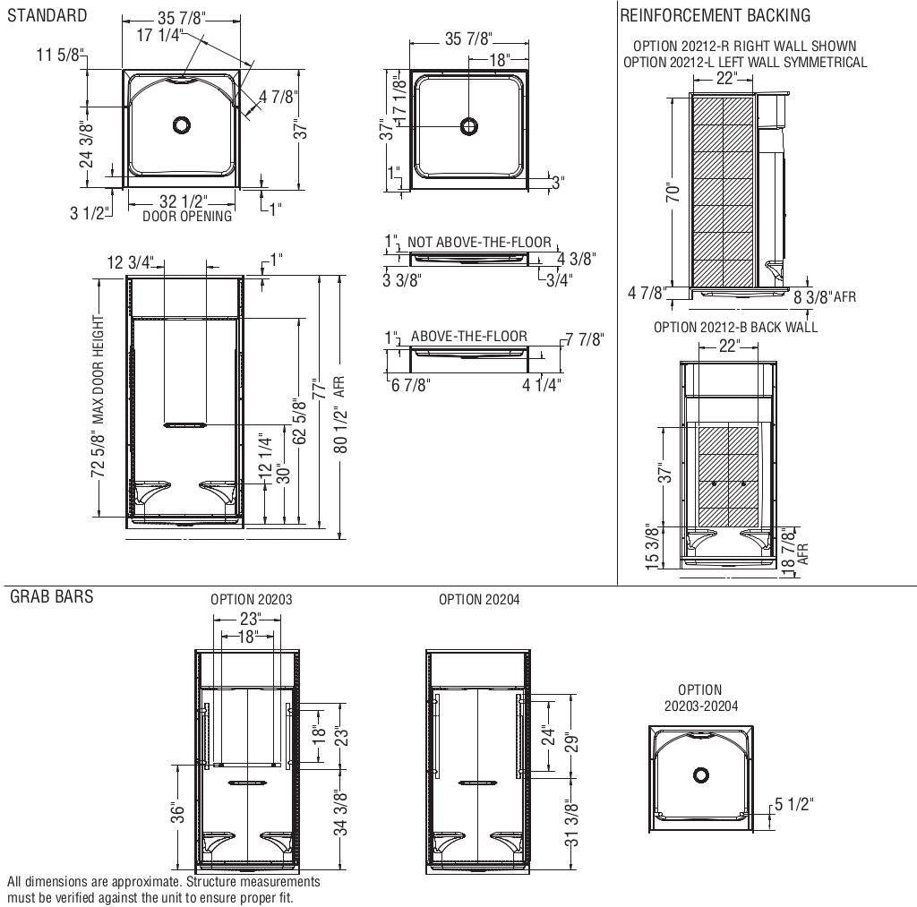KDS 3636 AFR AcrylX Alcove Center Drain Four-Piece Shower in White