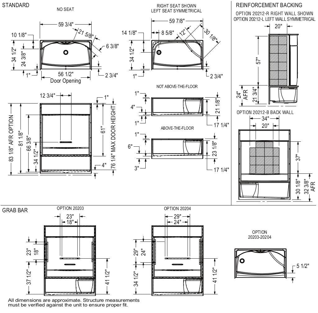 KDS 3460 AFR AcrylX Alcove Center Drain Four-Piece Shower in White