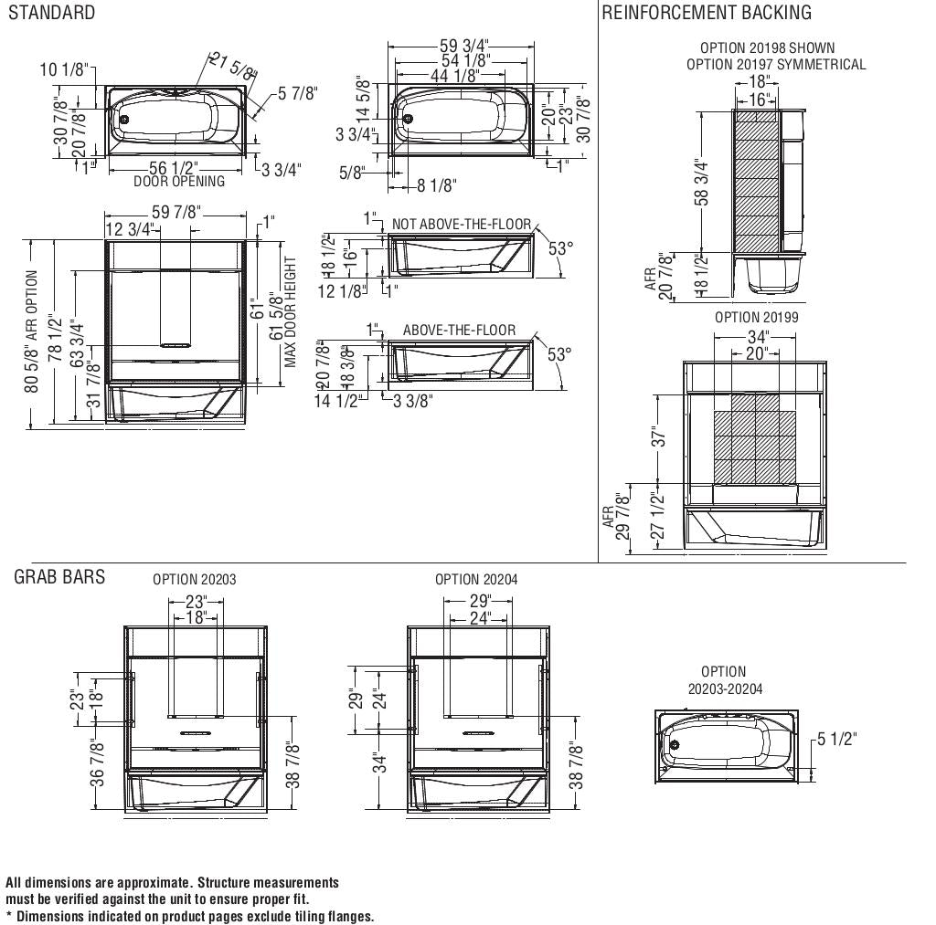 Essence TS-6030 AFR AcrylX Alcove Left-Hand Drain Four-Piece Tub Shower in White