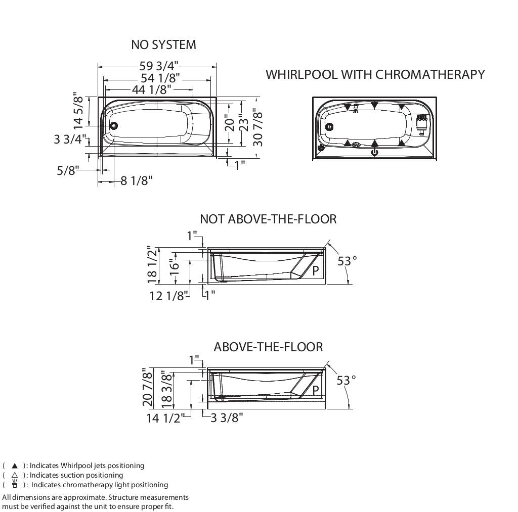 Essence TO-6030 AcrylX Alcove Left-Hand Drain Bathtub in White