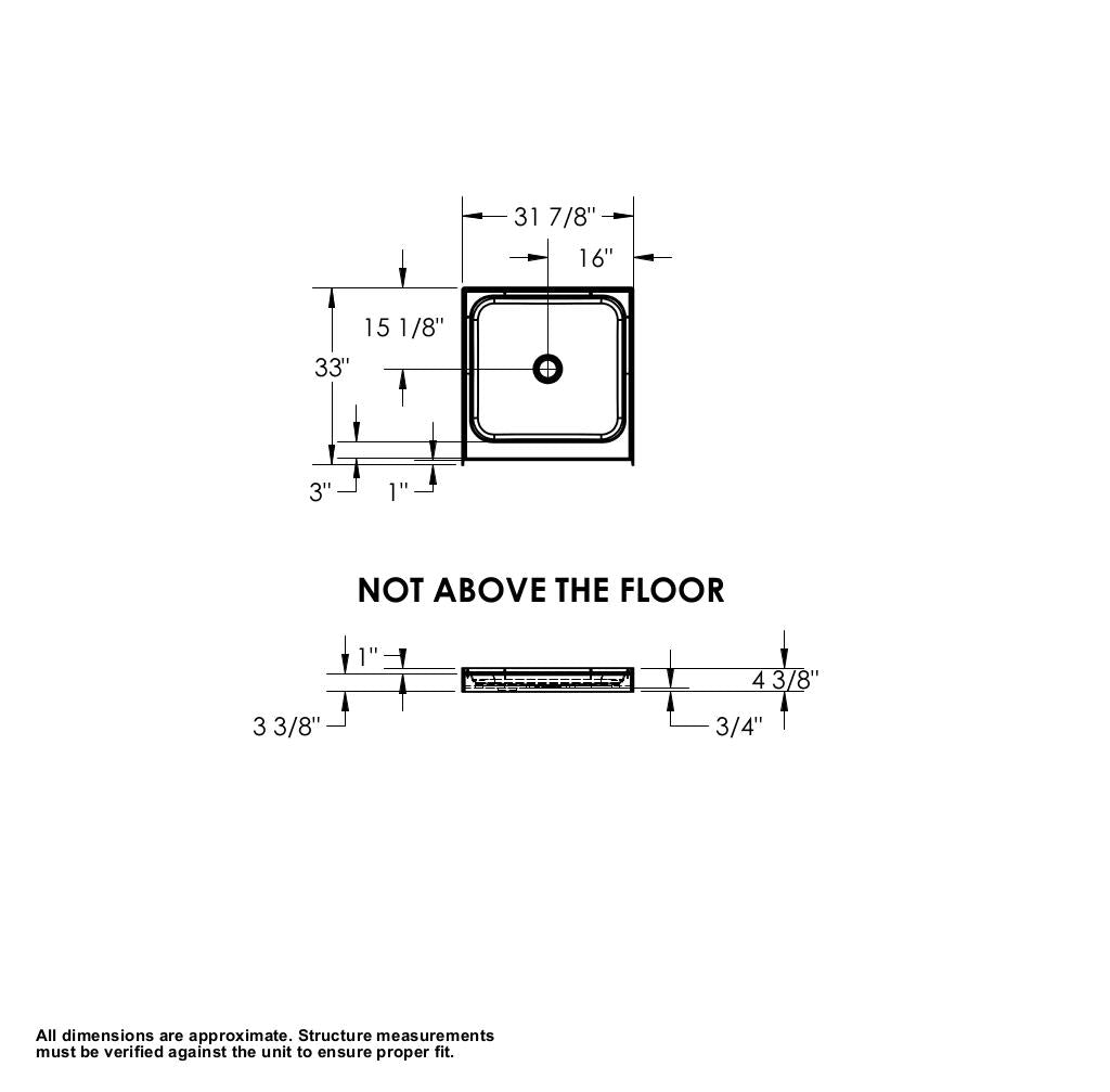 Essence Base 3232 AcrylX Alcove Shower Base with Center Drain in White