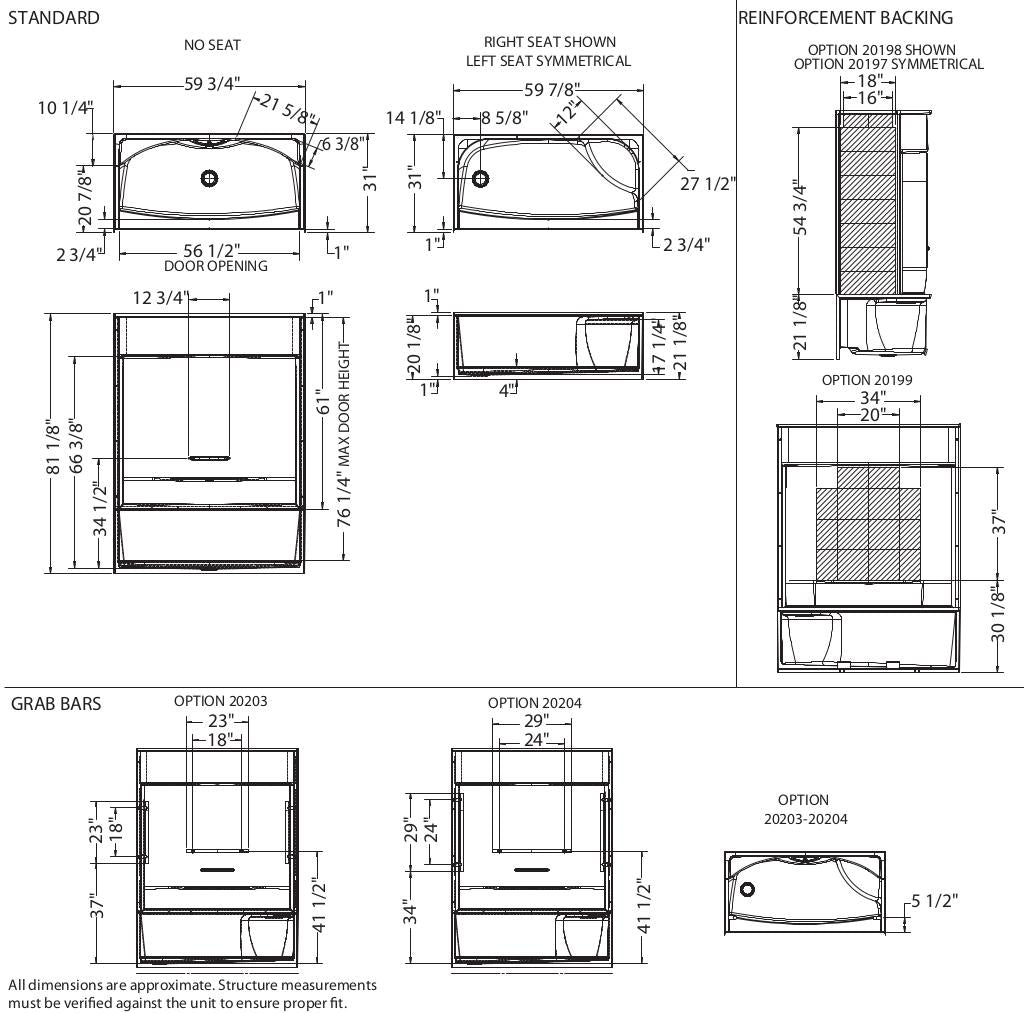 Essence SH-6030 AcrylX Alcove Center Drain Four-Piece Shower in White