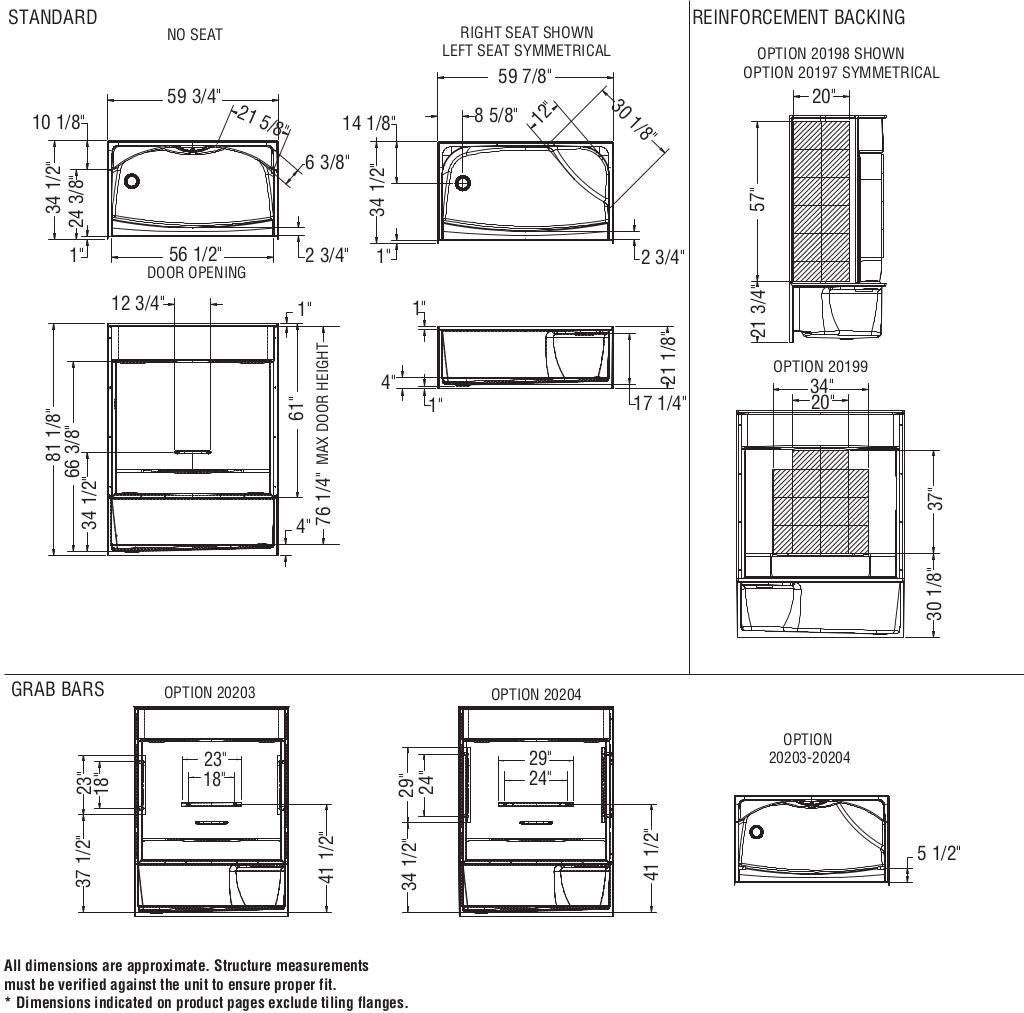 Essence SH-6034 AcrylX Alcove Center Drain Four-Piece Shower in White