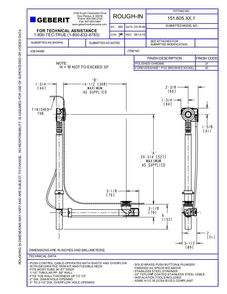 PUSHCONTROL BATH WASTE AND OVERFLOW
