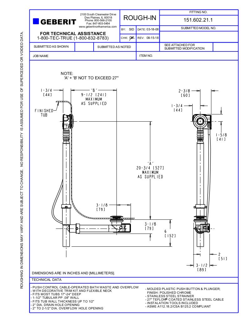 PUSHCONTROL BATH WASTE AND OVERFLOW