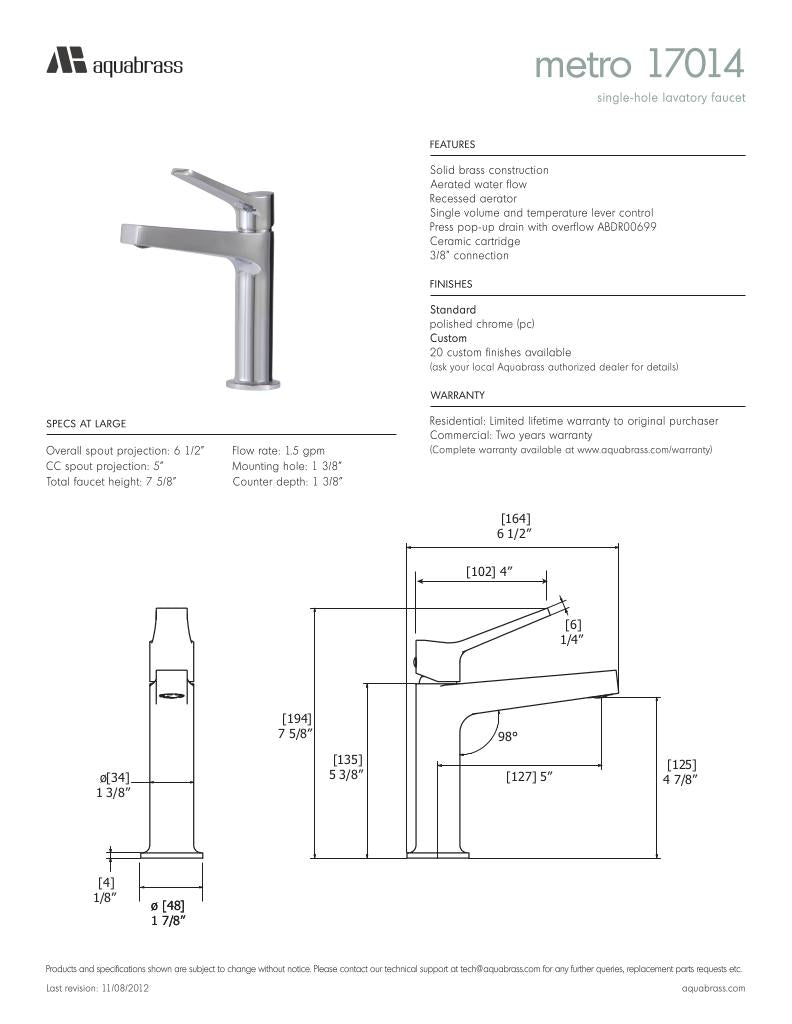 Aquabrass Single Hole Bathroom Faucet 17014 - image 3