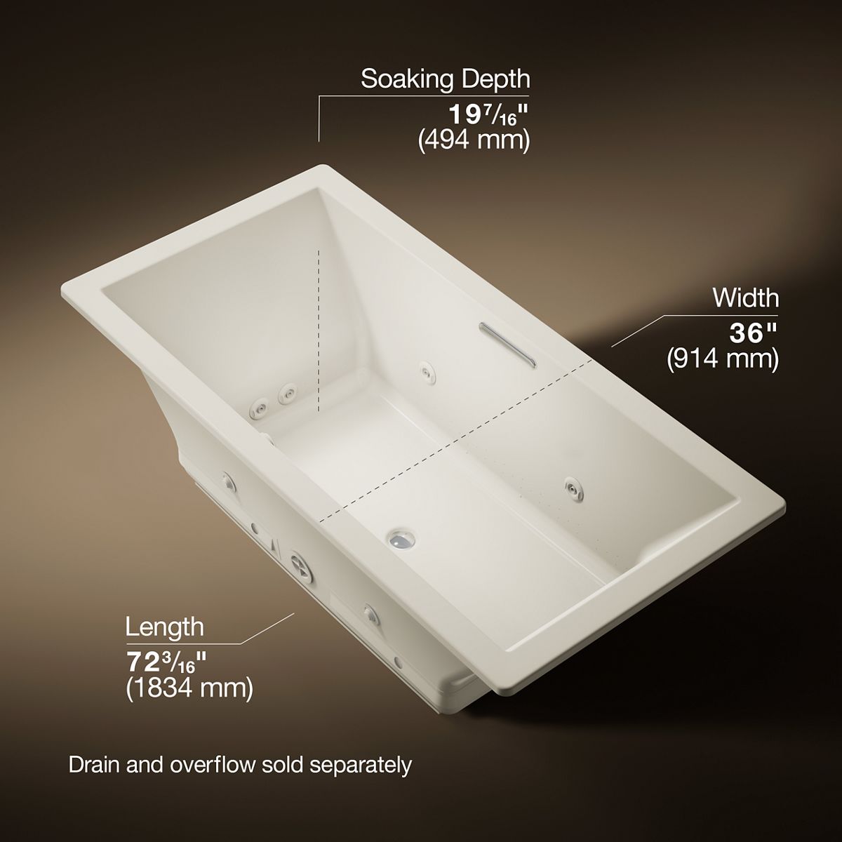 Underscore® 72" x 36" drop-in Heated BubbleMassage™ air bath with whirlpool