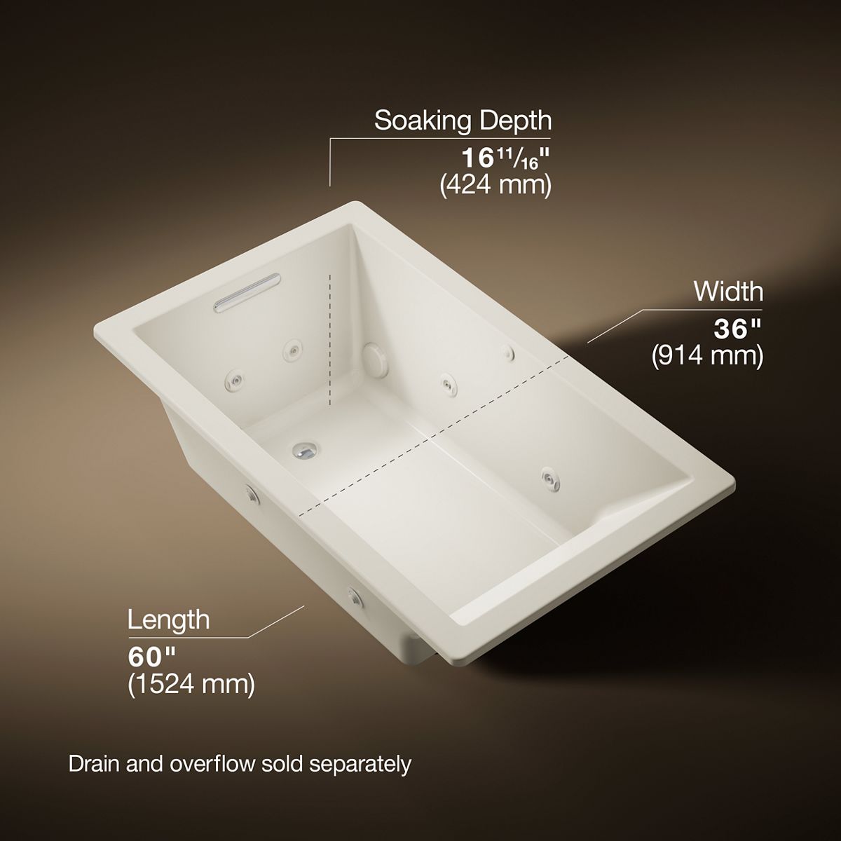 Underscore® 60" x 36" drop-in heated whirlpool bath