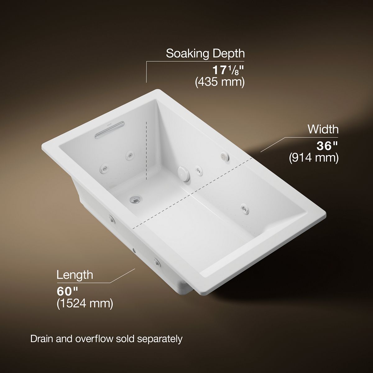 Underscore® 60" x 36" drop-in Heated BubbleMassage™ air bath with whirlpool