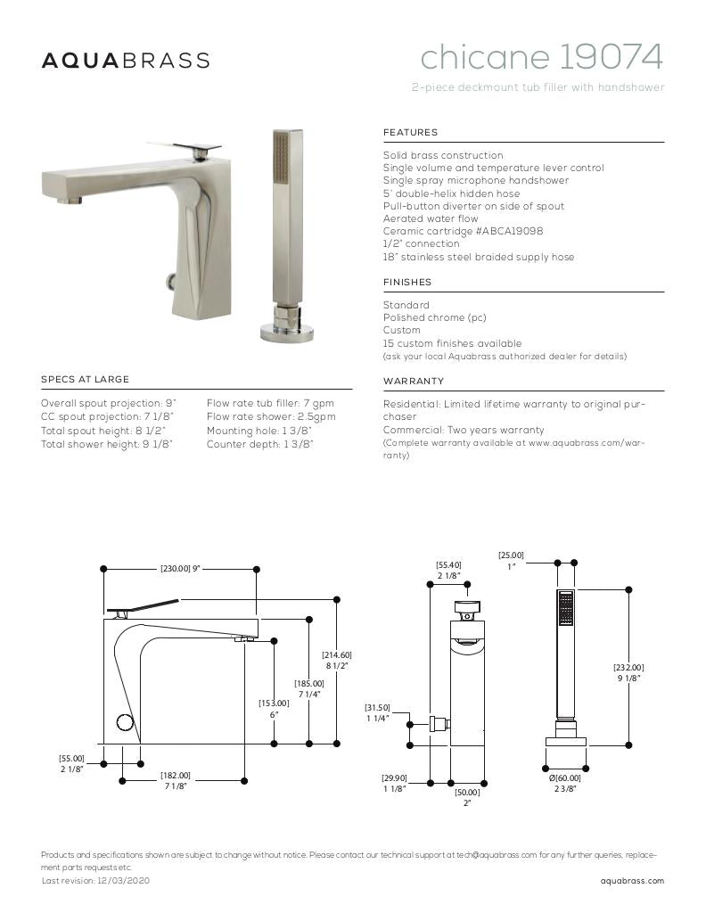 2-piece deckmount tub filler with handshower