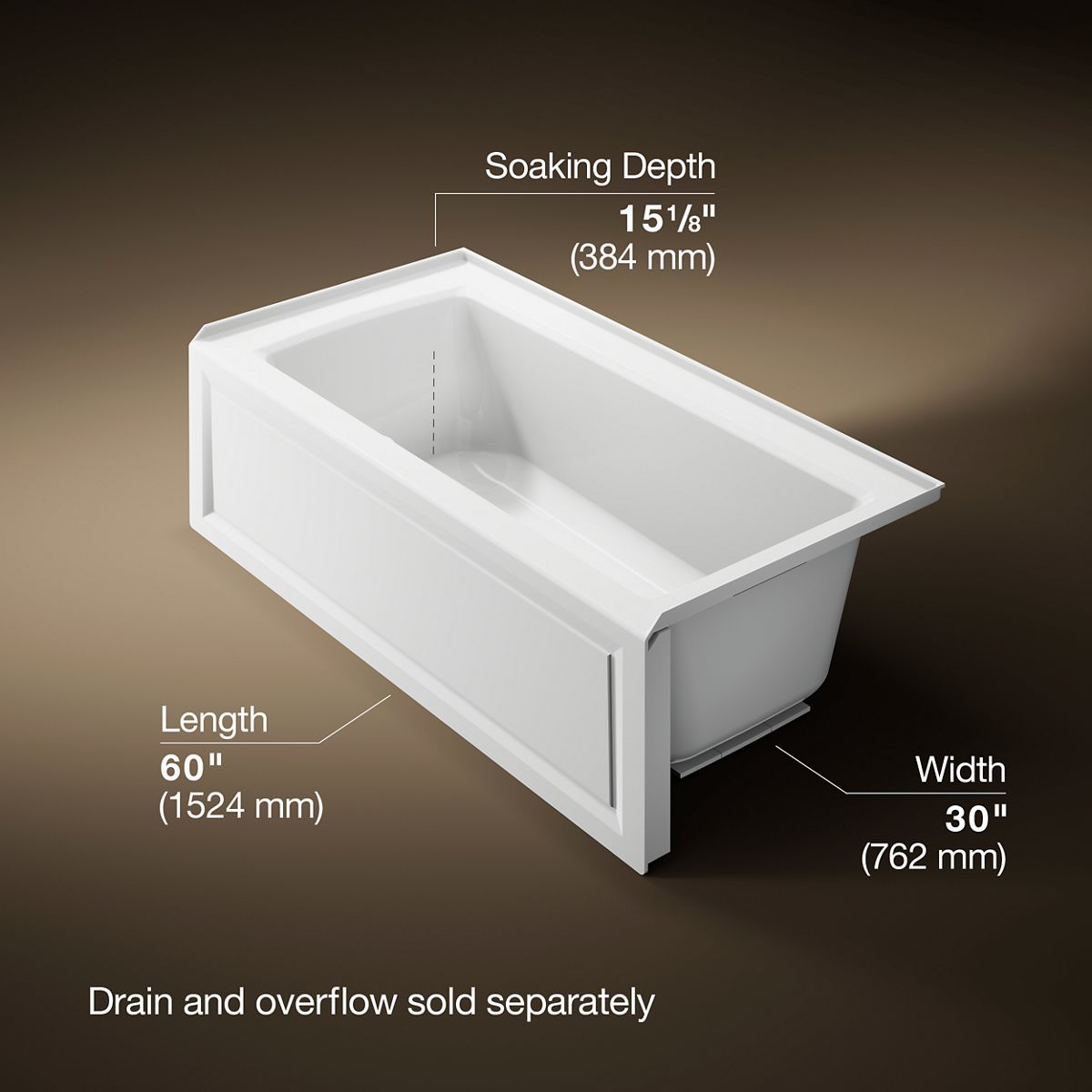 Archer® 60" x 30" alcove bath with Bask® heated surface, right drain