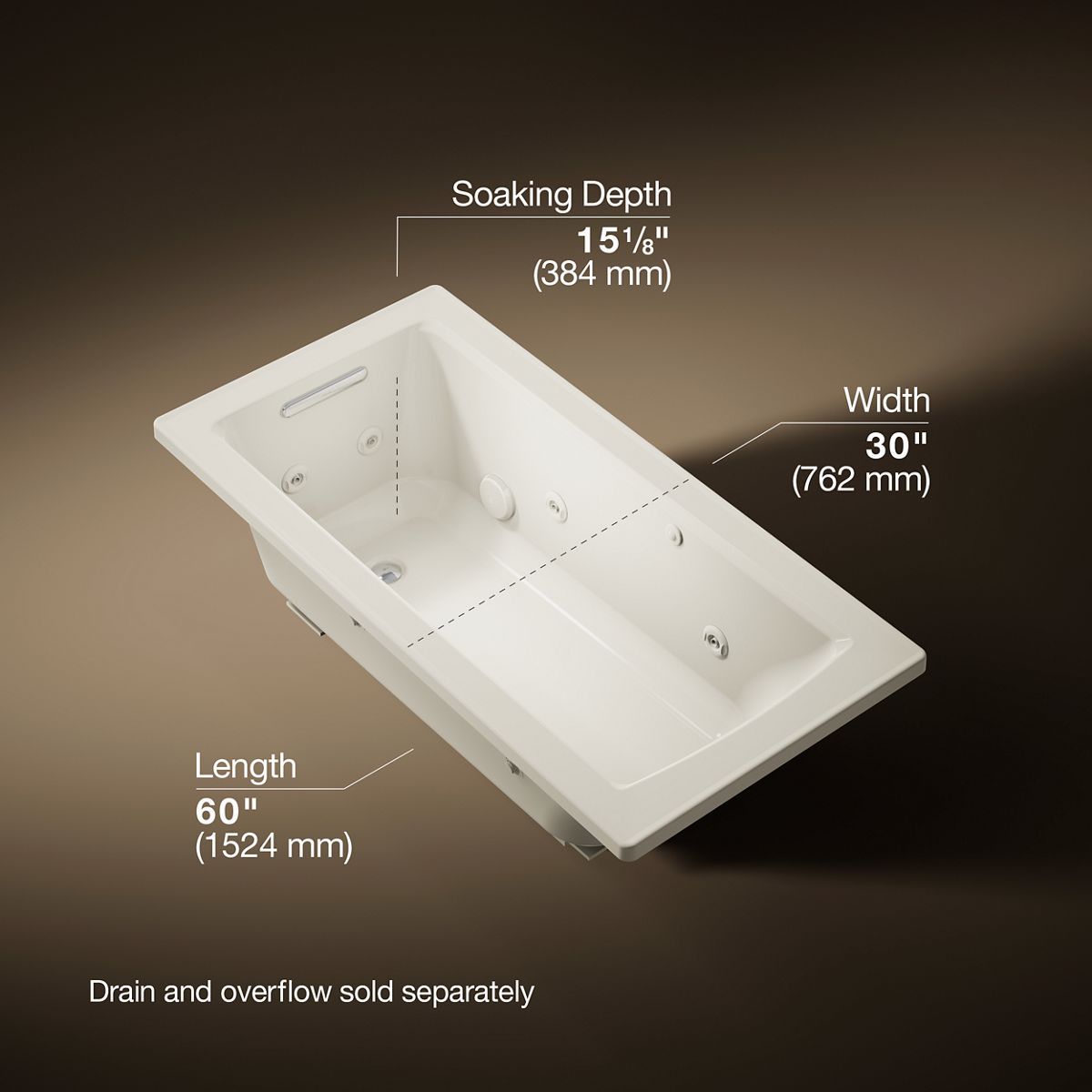 Archer® 60" x 30" drop-in whirlpool bath with heat and Comfort Depth® design
