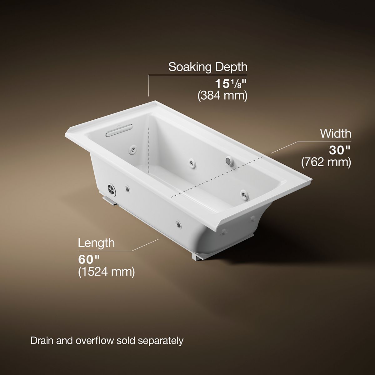 Archer® 60" x 30" alcove whirlpool bath with Bask® heated surface, left drain