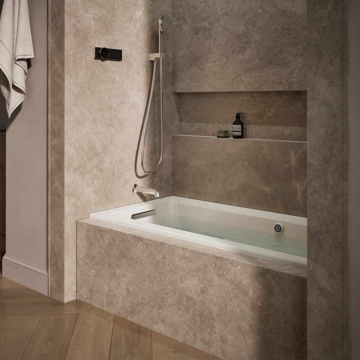 Archer® 60" x 30" alcove whirlpool bath with Bask® heated surface, left drain
