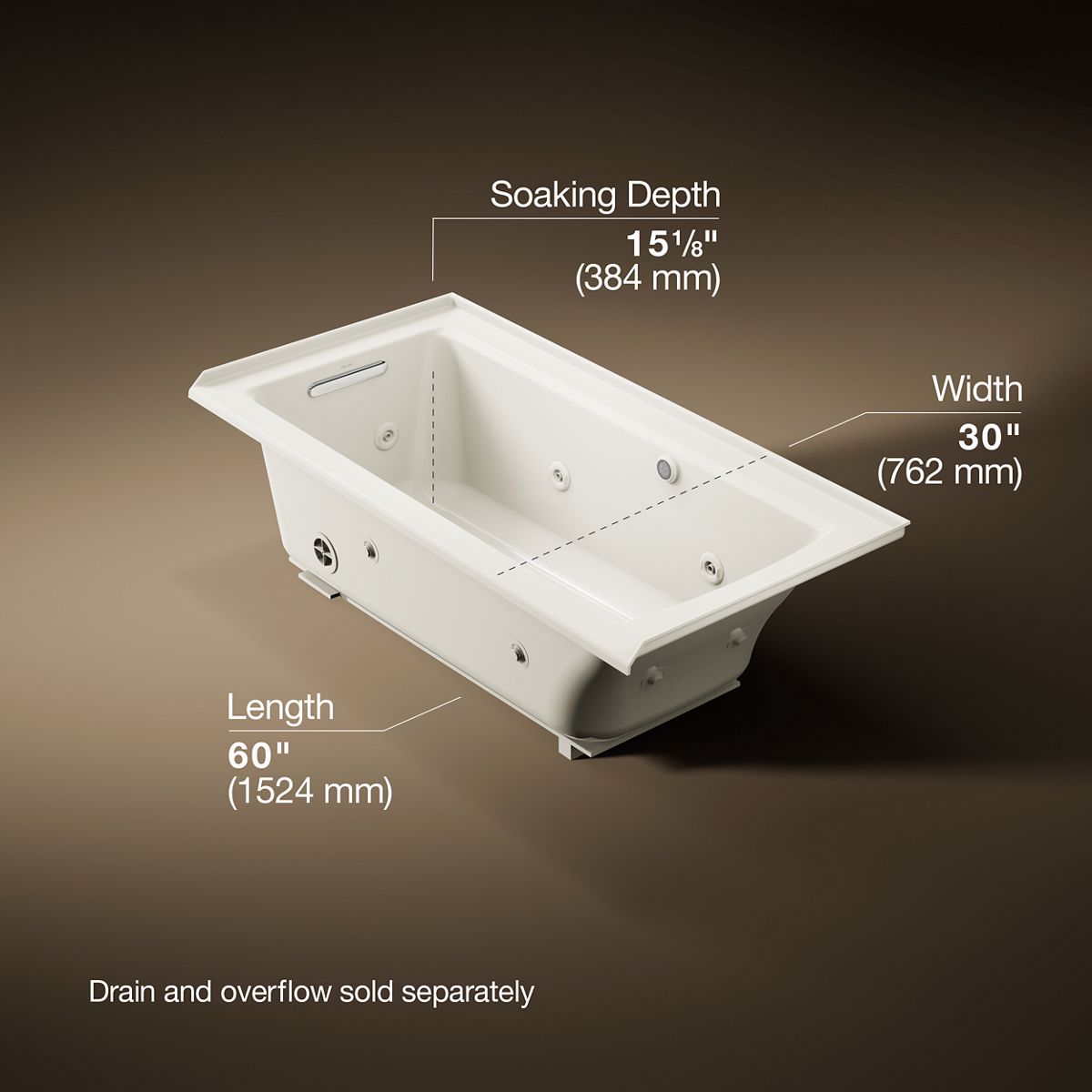 Archer® 60" x 30" alcove whirlpool bath with Bask® heated surface, left drain